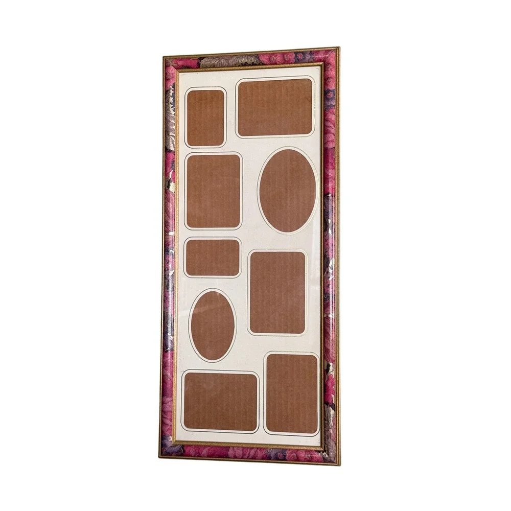 Vintage Floral Multi Photo Collage Frame Pink Gold 9 Image Wall Decor
